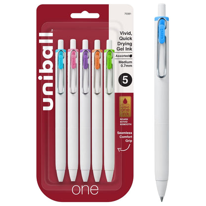 uni-ball One Bolígrafos de Gel Retráctiles Micro Punta 0.5 mm - Medium (3 - 5 Count (Pack of 1) - Surtido
