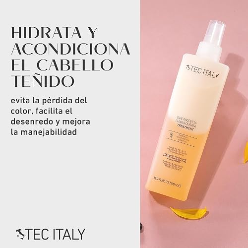 TEC ITALY Due Faccetta Tratamiento Hidratante para Cabello Teñido 300 ml | Leave-in en dos fases para cabello teñido. Hidrata, protege el color, acondiciona y aporta protección UV. Sella cutícula.
