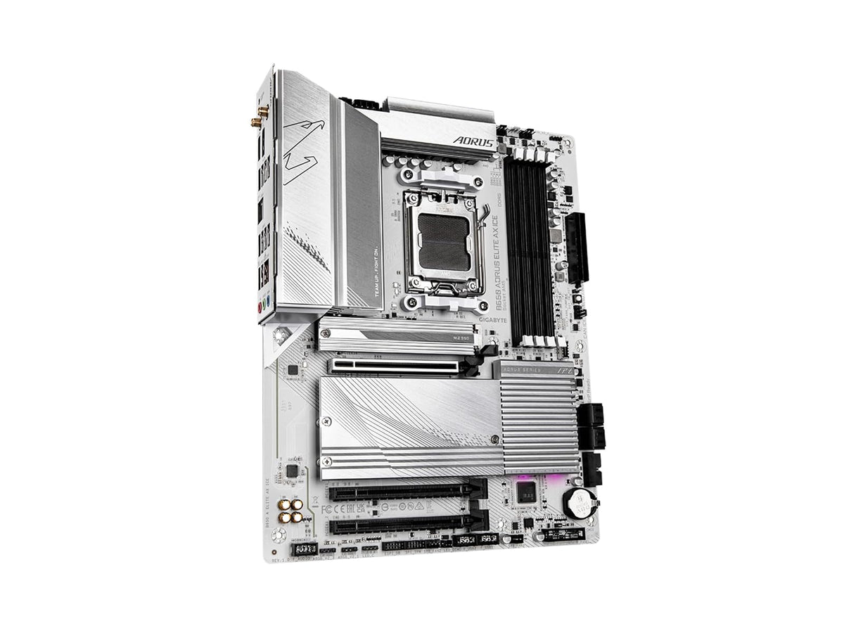 GIGABYTE B650M AORUS Elite AX Ice Motherboard Micro-ATX AM5, DDR5, PCIe 5.0, Triple M.2, WiFi 6E, 2.5GbE LAN, Snow White