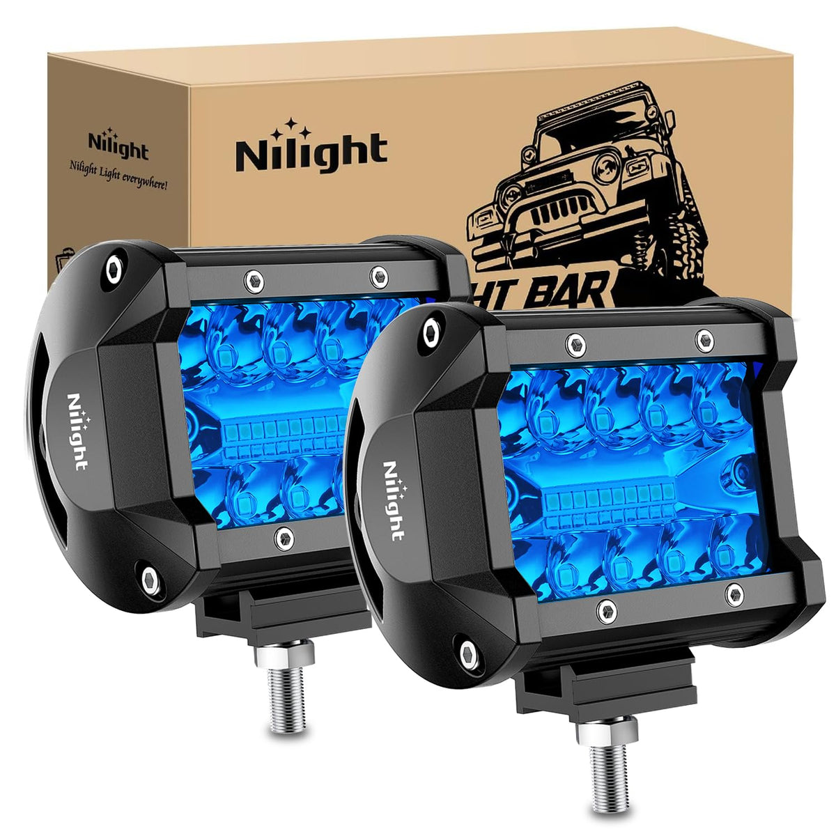 Nilight Luces LED de 4 in, 60 W, Azul, Triple Fila, Paquete de 2 18201B