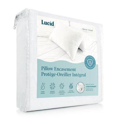 Lucid - Funda Protectora para Almohada 100% Impermeable - Algodón Suave, Hipoalergénico y Transpirable - Blanco - Tamaño Estándar