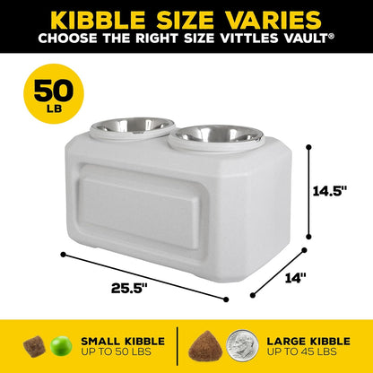 Gamma2 Vittles Vault - Alimentador Elevado para Perros con Almacenamiento, Fabricado en Estados Unidos, Plata, 50 Libras