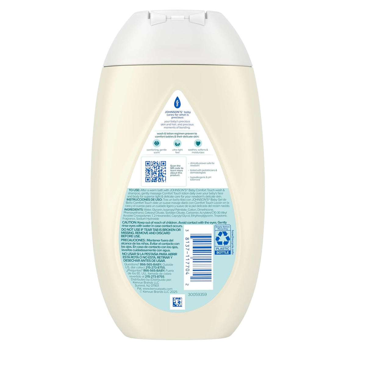 JOHNSON'S BABY Loción facial y Corporal Comfort Touch 400 ml - Hidratación Suave y Sin Parabenos