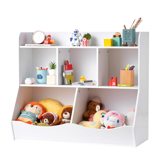 VEVOR Estantería de Juguetes de Madera para Niños, Cubrir de Almacenamiento de Madera de 5 Cubículos para Niños para Habitación, Sala de Juegos, Jardín de Infantes, Guardería, Blanco