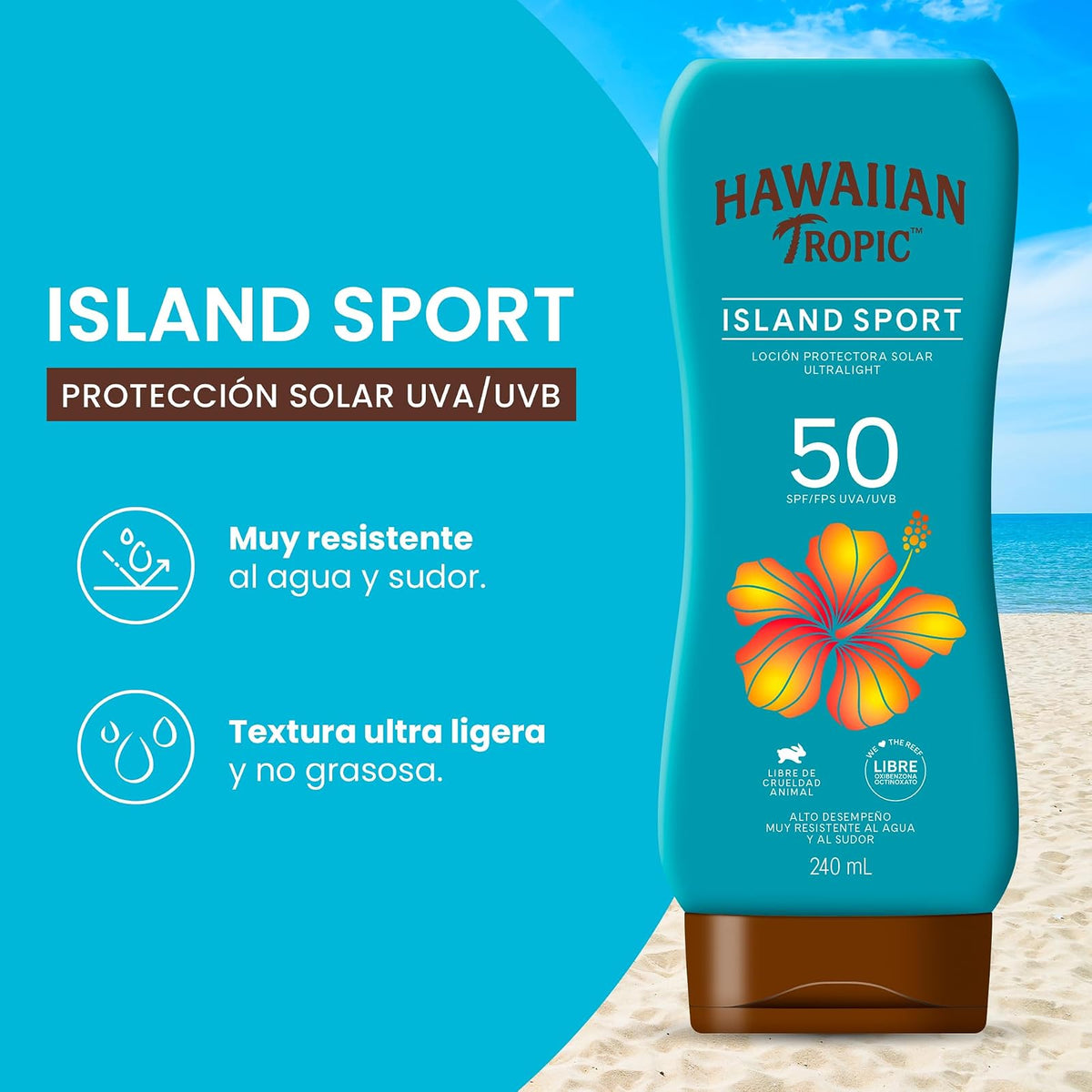 Hawaiian Tropic Island Sport Protector Solar 50 FPS Loción de 240ml