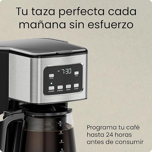 Chefman Cafetera programable de 12 tazas, cafetera eléctrica, apagado automático, pantalla digital con función de preparación automática, olla antigoteo, filtro reutilizable para molidos frescos