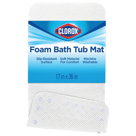 Duck Brand Clorox - Alfombrilla de baño Acolchada de Espuma para bañeras, Antideslizante con ventosas, 17 x 36 Pulgadas, Color Blanco