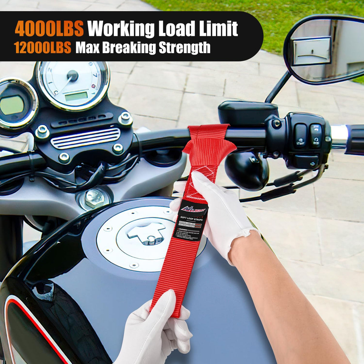 Nilight - Correas de Amarre para Motocicleta de 1.7 x 17 Pulgadas, Resistentes a la Rotura máxima de 12000 Libras, para asegurar la Carga de Movimiento de Kayak de UTV (8 Unidades), Color Rojo