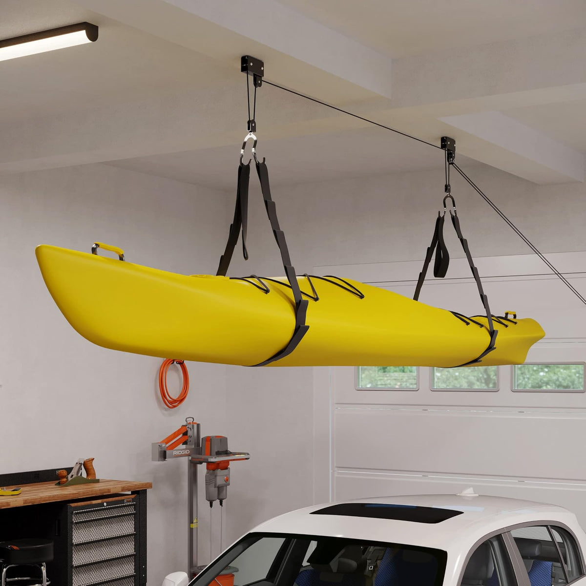 Kayak Storage Hoist - Overhead Pulley System with 125lb Capacity for Canoes, Bikes, Ladders, and More - For up to 12-Foot Ceilings by RAD Sportz