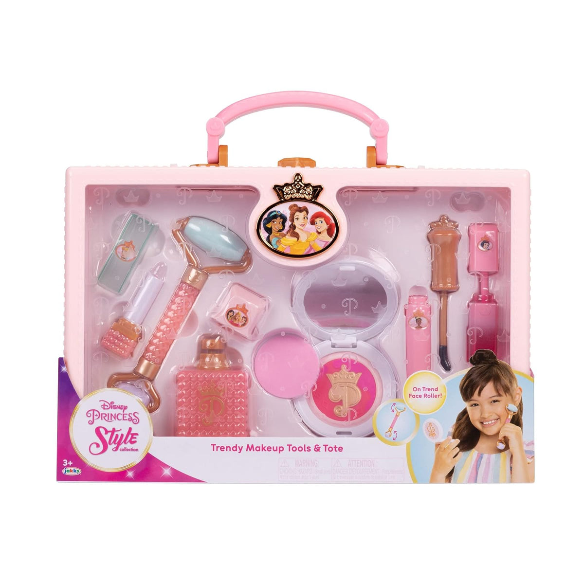 Colección de Estilo Disney Princess para niñas, Bolsa de Maquillaje de Moda, Herramientas de Maquillaje de simulación de Moda, Incluye un Rodillo Facial, Viene con 8 Herramientas de Juego Diferentes