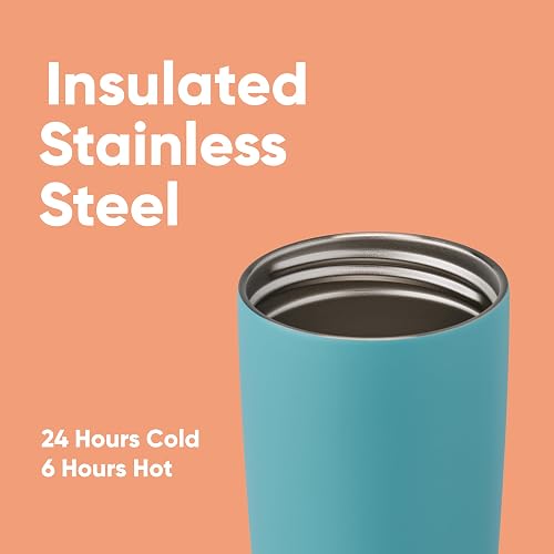 Owala SmoothSip Slider Insulated Stainless Steel Coffee Tumbler, Reusable Iced Coffee Cup, Hot Coffee Travel Mug, BPA Free, 20 oz, Beachy Breeze