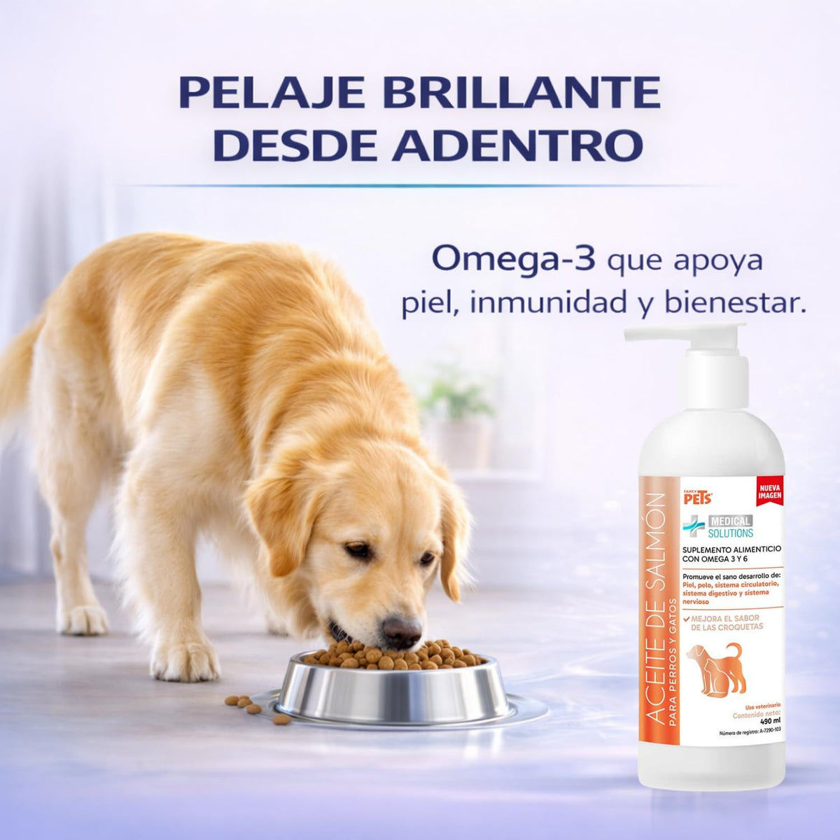 Fancy Pets Aceite de Salmon para Perros y Gatos Medical Solutions con 490ml | Omega 3 con DHA y EPA | Suplemento para Piel Sana, Pelaje Brillante y Sistema Inmune Fuerte