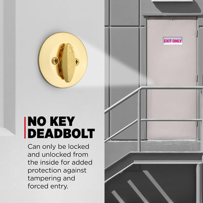 Kwikset 663 - Cerrojo de cerrojo sin llave, pieza giratoria interior redonda de latón pulido para puerta de entrada delantera, con pestillo y adaptador, sin montaje exterior