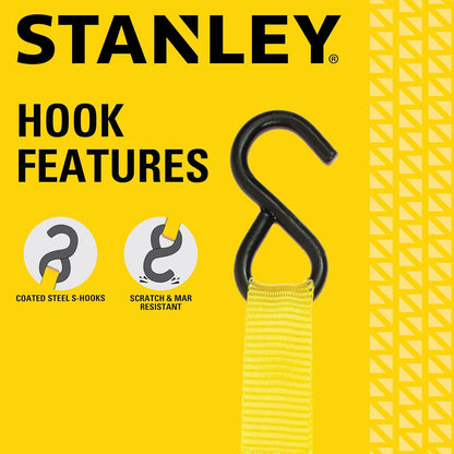 Stanley Correas de Carraca S9500, 2.5 cm x 3 m, Carga de 136 kg, Negro/Amarillo, Paquete de 4