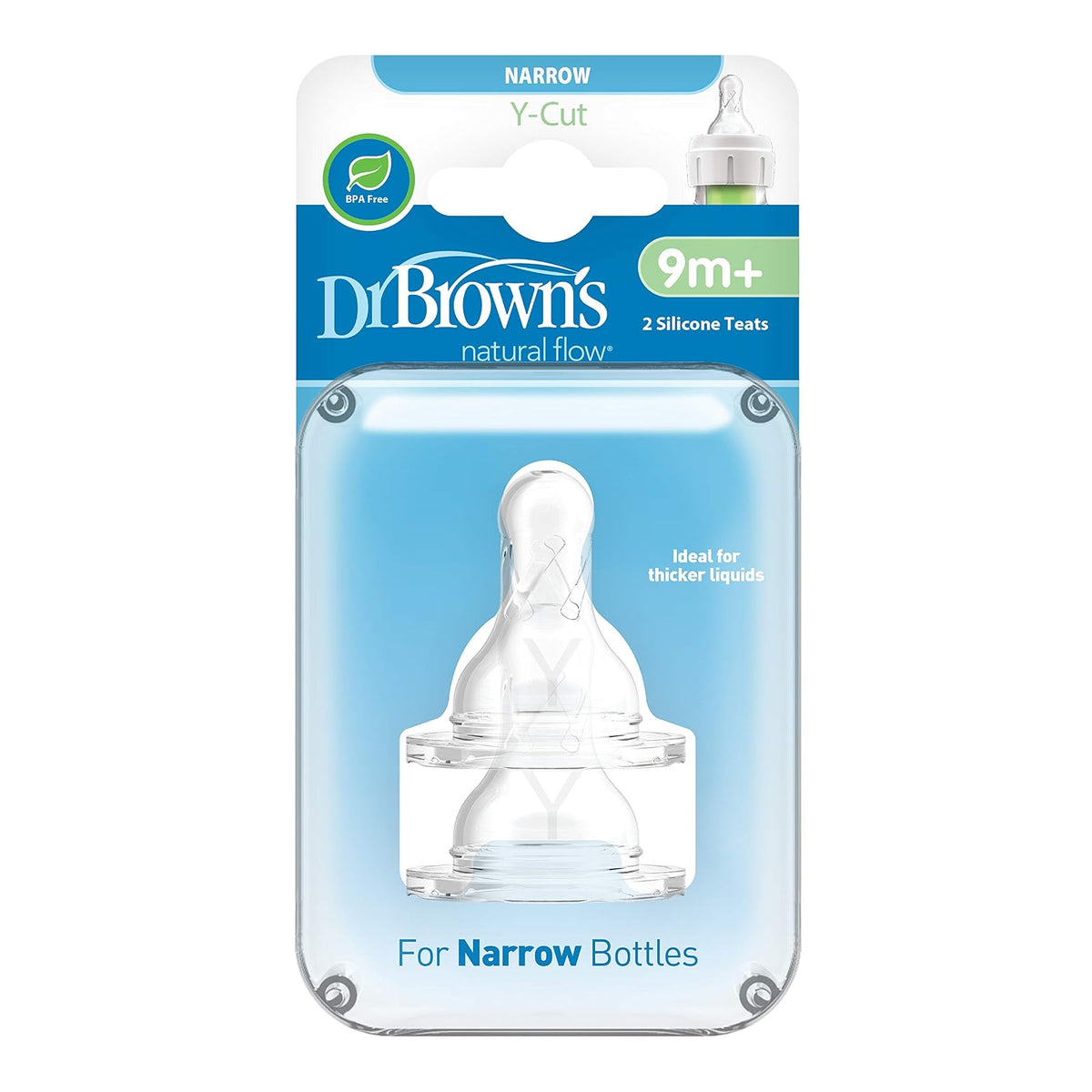 Dr. Brown's Tetinas Natural Flow para Biberón, 2 Piezas - Corte en Y (9 m+) - 2 Unidad (Paquete de 1)