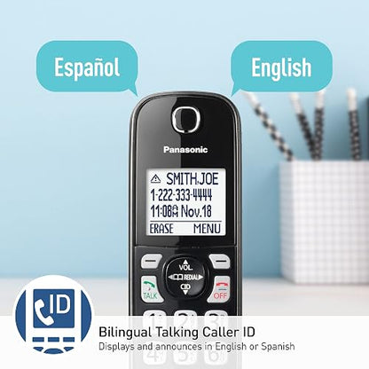 Teléfono inalámbrico Panasonic con contestador automático, Bloqueo de Llamadas avanzado, identificador de Llamadas bilingüe y Pantalla de Alto Contraste fácil de Leer, Sistema Ampliable con 3 auricul