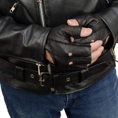 Shaf International - Guantes sin dedos para hombre, cuero y elastano, Negro, X-large