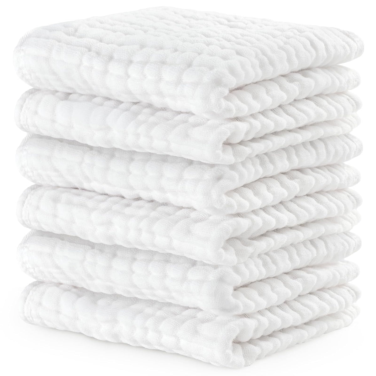 Comfy Cubs Toallitas de Muselina para Bebé, 6 Capas, Paquete de 10 - Paquete de 6 25x25 cm - Blanco