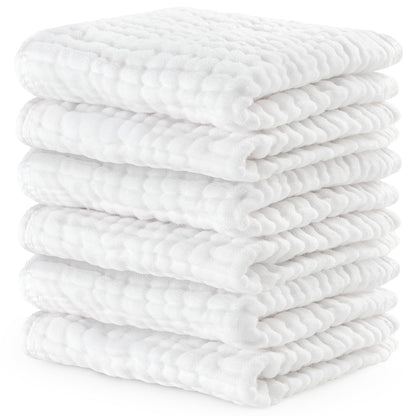 Comfy Cubs Toallitas de Muselina para Bebé, 6 Capas, Paquete de 10 - Paquete de 6 25x25 cm - Blanco