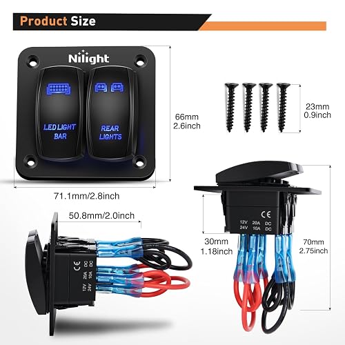 Nilight Conmutador Panel de Interruptores de 2 Bandas de Aluminio 12/24V 5 Pines para Barco/Automóvil/ATV/UTV, Azul, 90104B