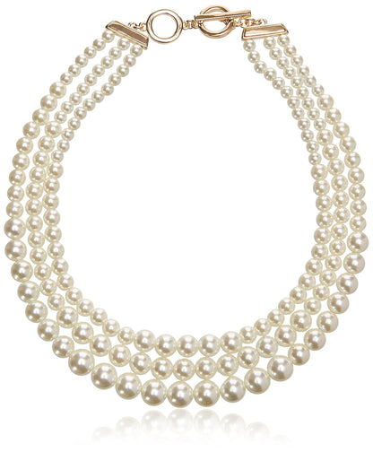 Anne Klein Collar de perlas blancas en tono dorado para mujer