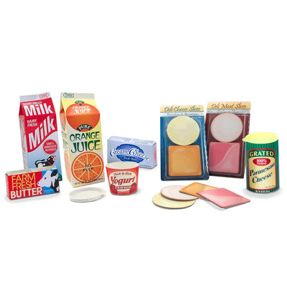 Melissa & Doug ¡Juguemos de casita! Productos para refrigeradoras (juguetes de comestibles de juego de imitación, 20 piezas)
