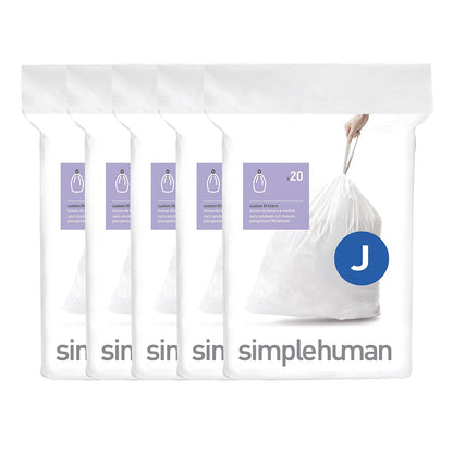 simplehuman Código K Bolsas de Basura con Cordón, Blanco, 100 pzas - Blanco - 100 Unidades - Código J