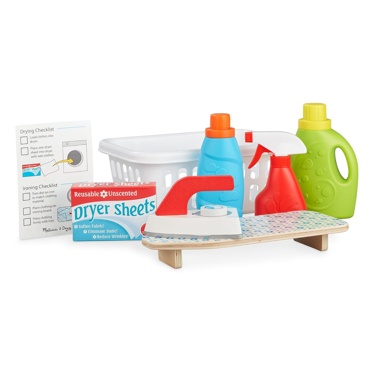 Melissa & Doug Juego de cesto para la Colada con Plancha de Madera, Tabla de Planchar y Accesorios (14 Piezas)