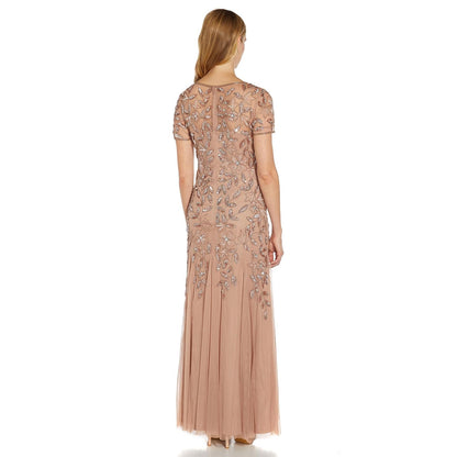 Adrianna Papell Women's Floral Beaded Godet Gown Dress