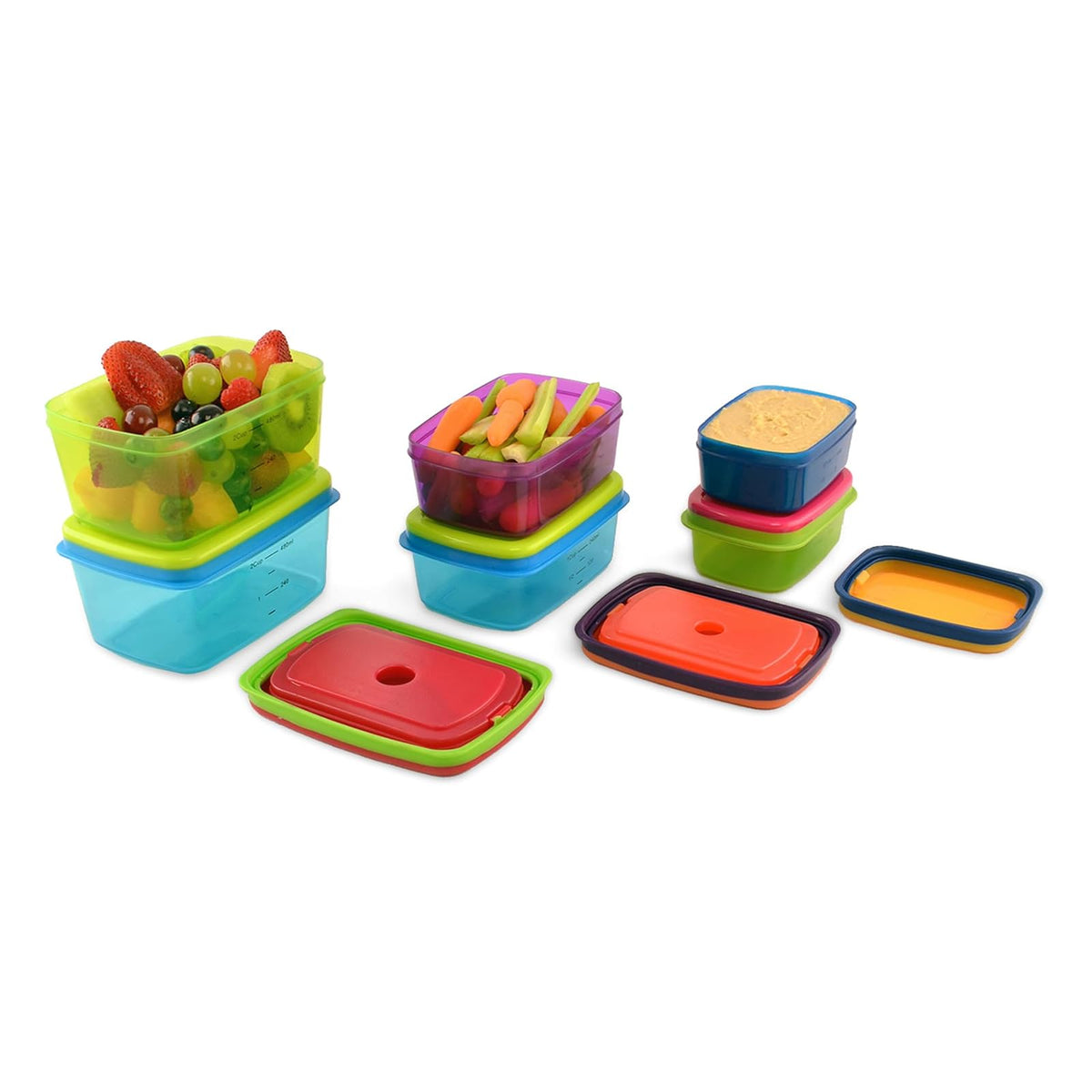 Fit & Fresh - Juego de almuerzo saludable para niños, 14 piezas con paquetes de hielo extraíbles, a prueba de fugas, sin BPA, control de porciones, multicolor