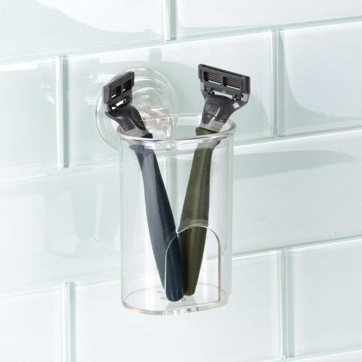 InterDesign Power Lock Suction Toothbrush, Toothpaste, Spin Toothbrush & Razor Holder for Bathroom Vanity or Countertop - Clear