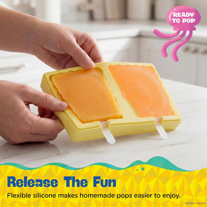 Nickelodeon - Moldes de silicona para paletas con tapa, compacto sin BPA, con Bob Esponja, moldes flexibles para helados y palos, aptos para lavaplatos, juego de 2 moldes para golosinas congeladas