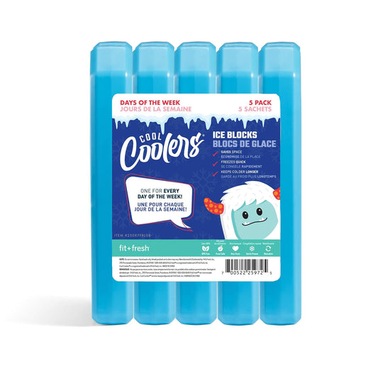Fit & Fresh Cool Coolers, paquete de 5 bloques de hielo para días de la semana, paquetes de hielo compactos y reutilizables para loncheras y enfriadores, azul