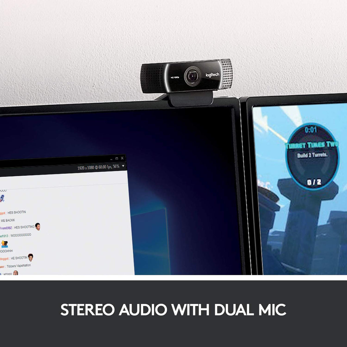 Logitech C922 Pro Stream 1920 x 1080 Pixeles, conexión USB, Webcam 1080p, 60 fps, Trípode Incluido y Licencia Gratuita de 3 Meses para XSplit, Negra