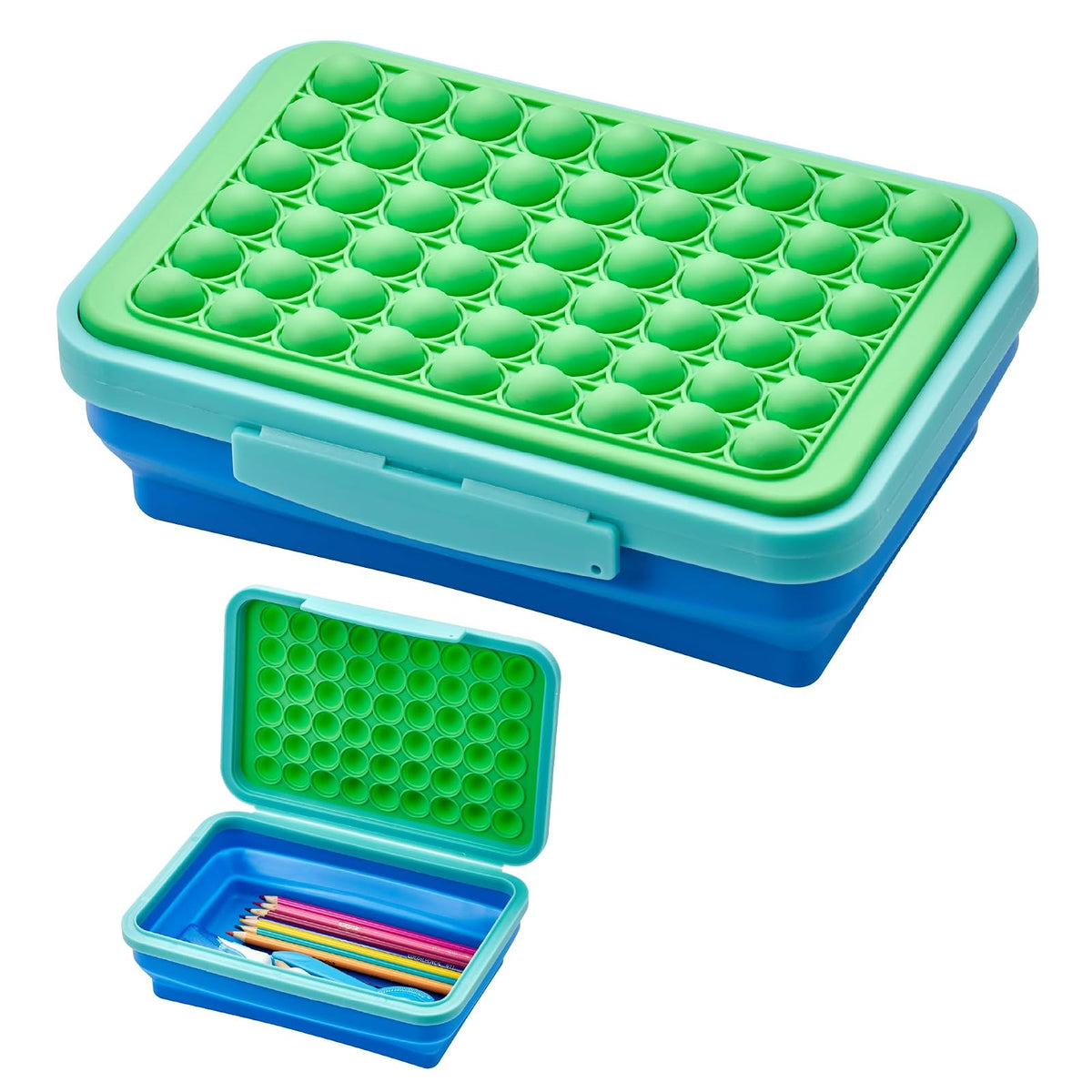 LockerMate by Bostitch - Caja de lápices expandible con estuche plegable para manualidades y suministros escolares, verde/azul