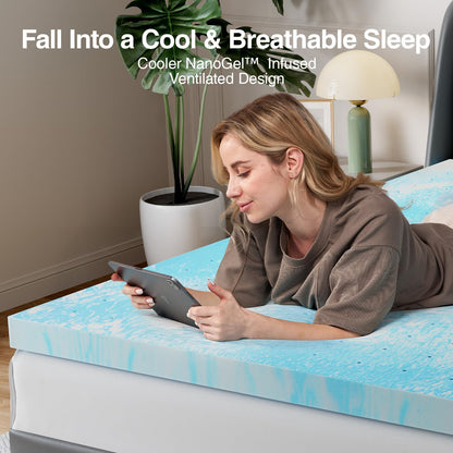 Novilla - Cubrecolchón de Espuma viscoelástica Completa de 3 Pulgadas, infusión de Gel refrigerante, Almohadilla de Alivio de presión ventilada, Comodidad Media para sofá, Caravana, habitación de