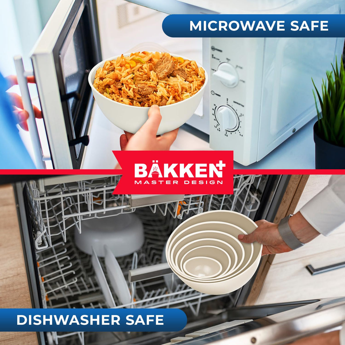 BAKKENMASTER - Cuencos de plástico con tapas, juego de cuencos para mezclar incluye 6 cuencos de preparación y 6 tapas, sin BPA, recipientes reutilizables para preparación de comidas, aptos para