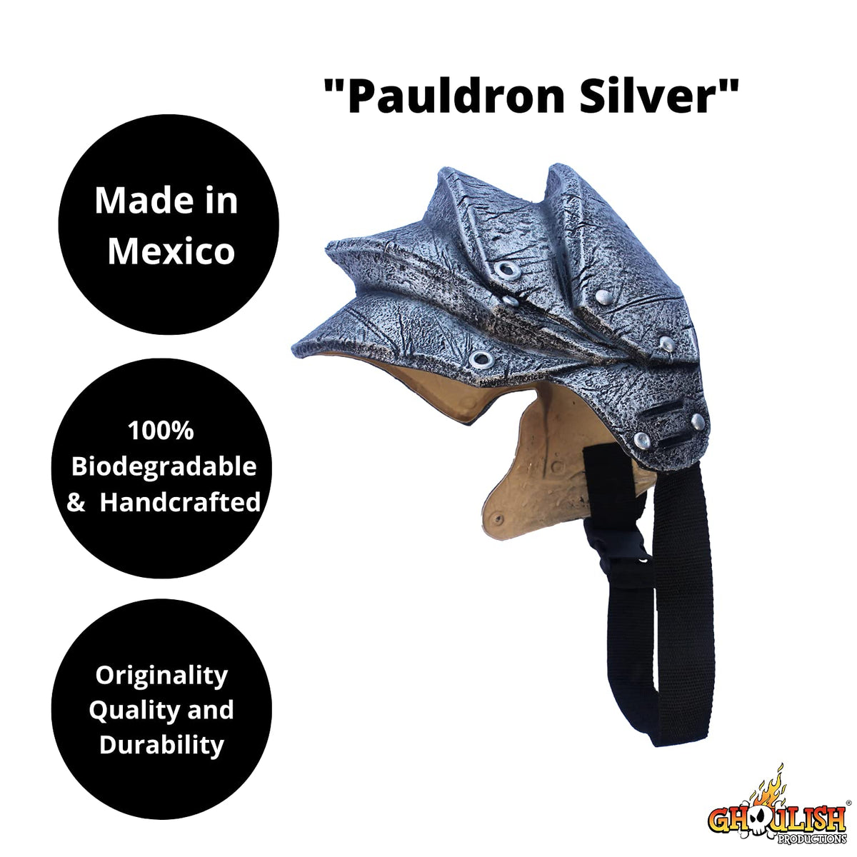 Pauldron Silver, Accesorio para Disfraz de Hombreras de Plata, Complemento de Hombros Armadura Ideal para Halloween y Fiesta de Disfraces