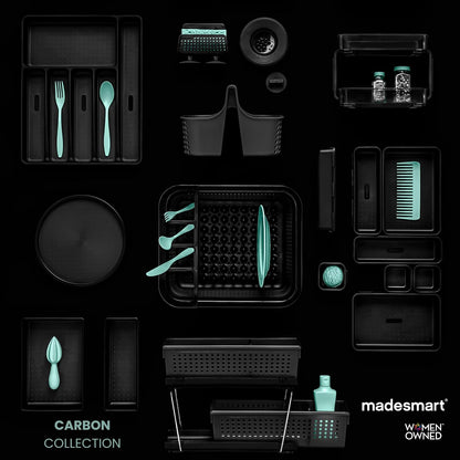 Madesmart - Colador de drenaje de dos piezas y tapón, borde de agarre suave, fácil de quitar y limpiar, se pliega para un almacenamiento cómodo, pequeño, de carbono