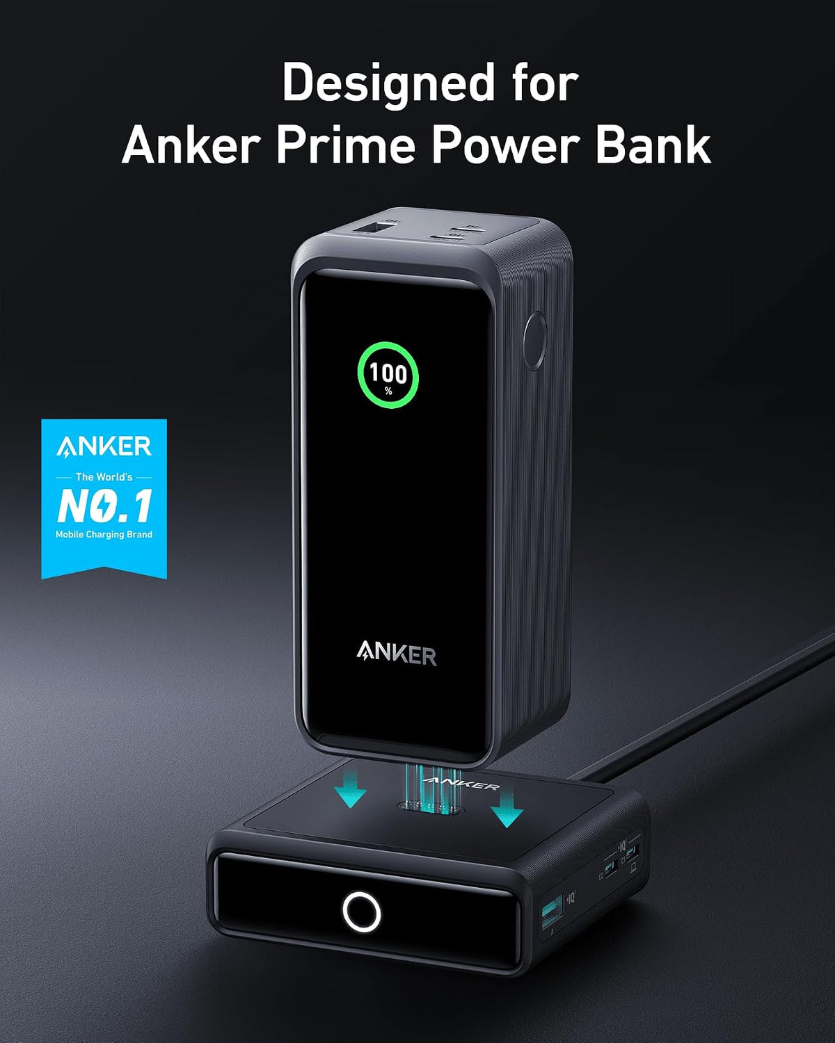 Anker Base de Carga Prime Power Bank, Carga rápida de 100 W con 4 Puertos, para MacBook Pro/Air Series, iPhone 14/13 Series, Samsung, Pixel, AirPods y más (Banco de energía no Incluido)