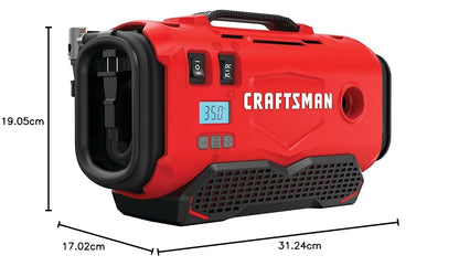 CRAFTSMAN Inflador Neumáticos Compresor Aire Portátil V20 3 Modos: Inalámbrico 120V 12V Rojo