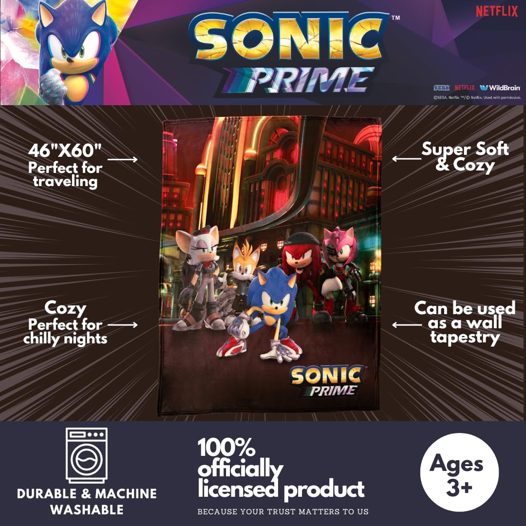 Sonic The Hedgehog Prime Anime Bedding - Manta de Seda súper Suave, 46 x 60 Pulgadas, (Producto con Licencia Oficial)