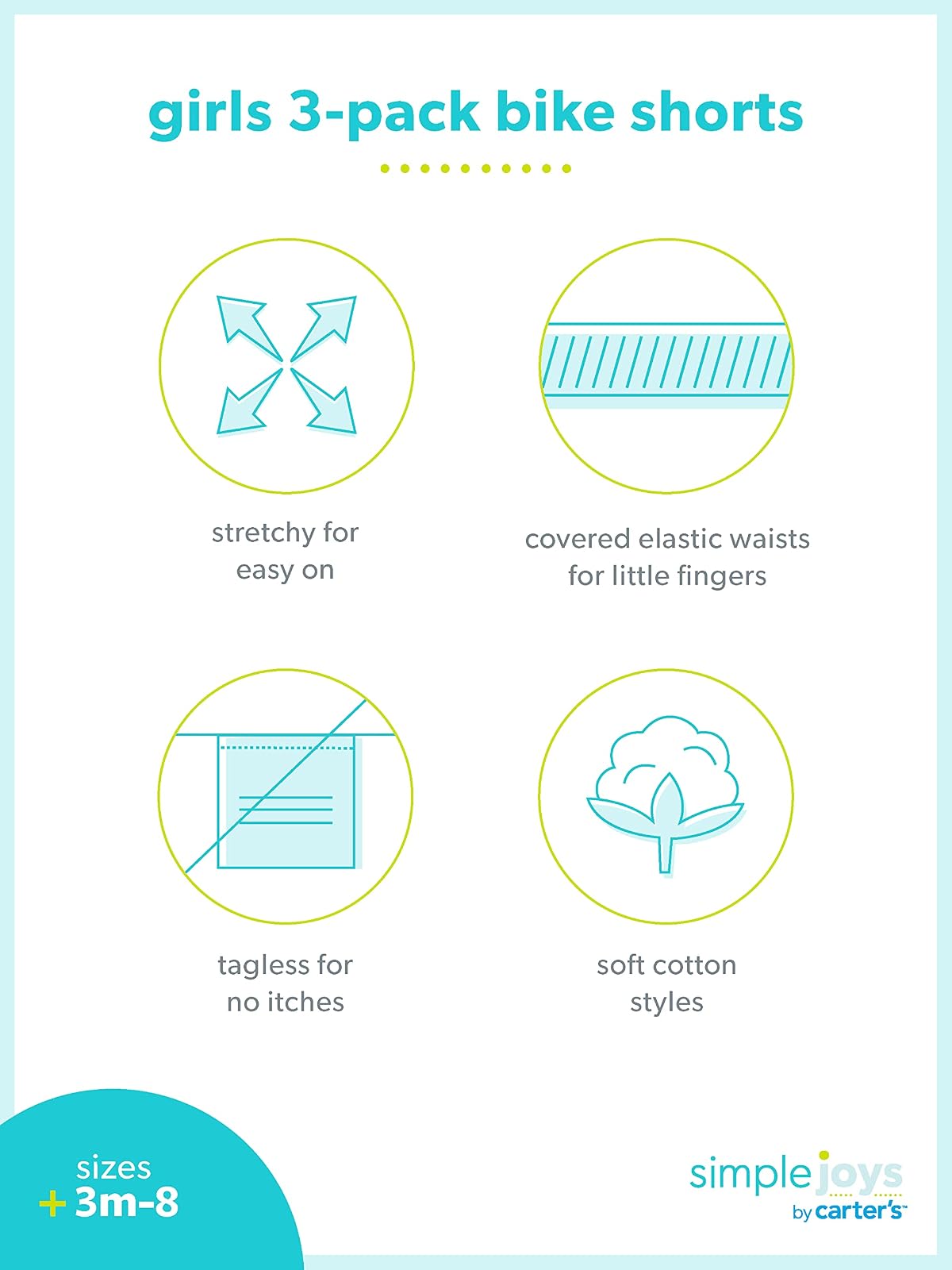 Simple Joys by Carter's Paquete de 3 Pantalones Cortos para Bicicleta Pantalones Cortos para Bebé-Niñas