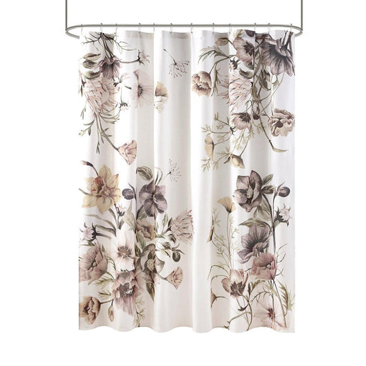 Madison Park Cassandra - Cortinas de baño de percal de algodón para Ducha, diseño Floral Moderno, Estilo Shabby Chic, privacidad, 72 x 72 Pulgadas, Color Rosa