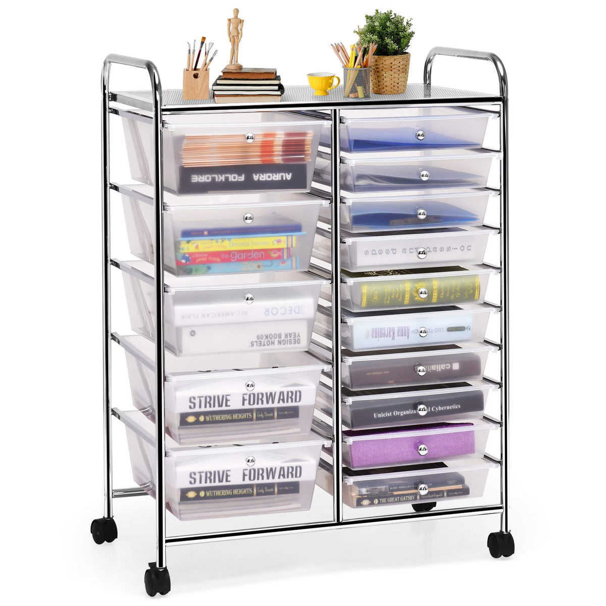 MEDIMALL - Carro de almacenamiento rodante de 15 cajones, carro de almacenamiento multiusos para manualidades con ruedas, herramientas móviles, álbum de recortes, papel