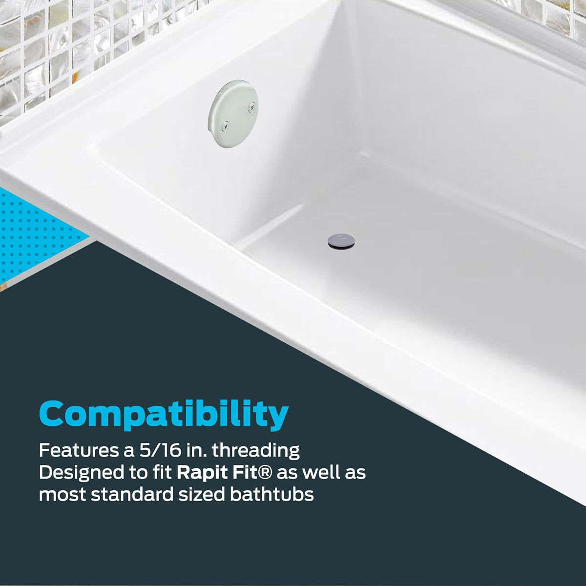 EZ-FLO 0 3/8 "Rosca a presión y tapón de drenaje de baño, 2 x 2 x 2 pulgadas, chapado en cromo