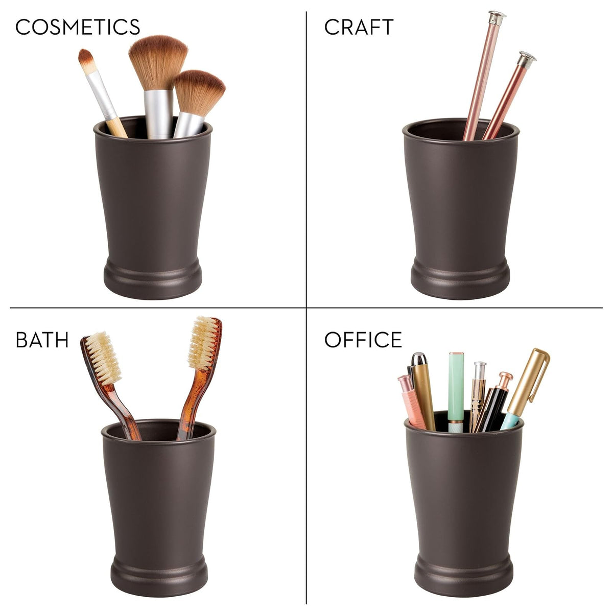 InterDesign iDesign - Juego de 2 Vasos de baño de plástico para encimera o Cambiador, Color Bronce