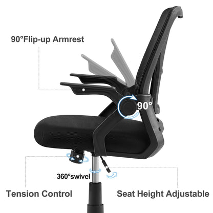VECELO - Silla de Oficina ergonómica giratoria con Brazos Ajustables, Soporte Lumbar de Malla para Trabajo de computadora, Color Negro