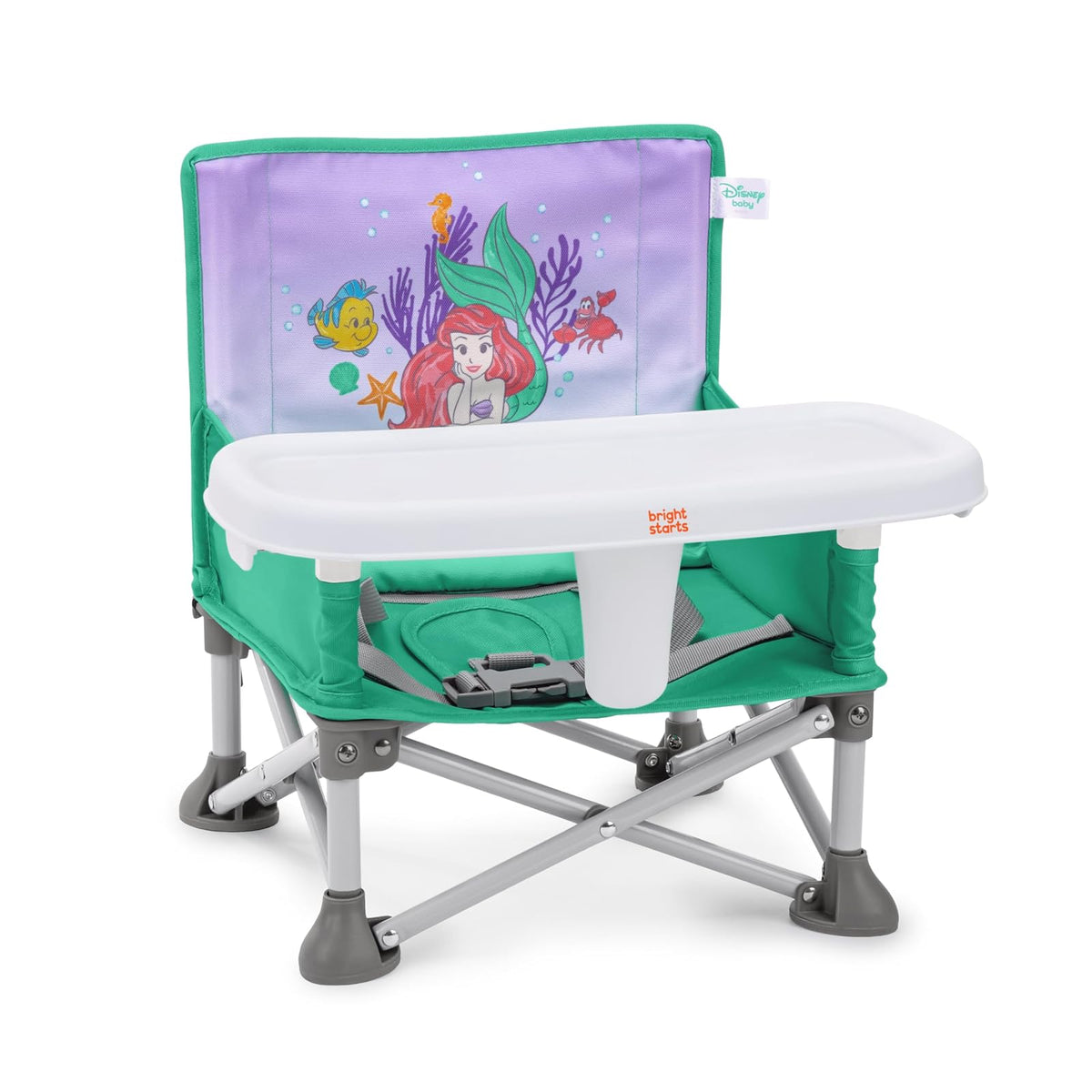 Asiento elevador portátil Pop 'N Sit Disney Princesa Ariel de Bright Starts, Uso Interior/Exterior, Asiento para el Piso con Bandeja para Comer, Azul 6 meses - 3 años