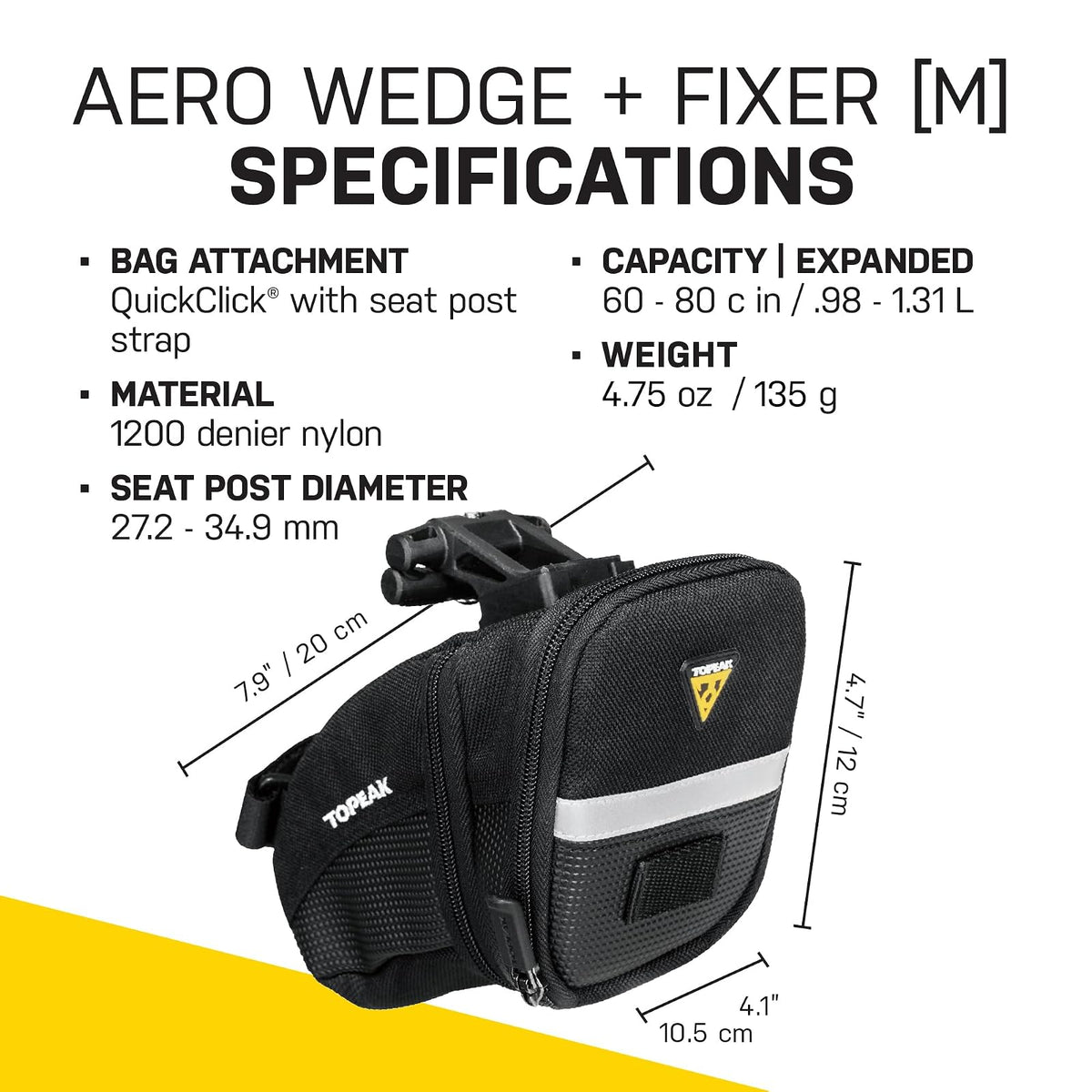Topeak Aero Wedge Pack, w/Fixer F25, Mediano, Negro